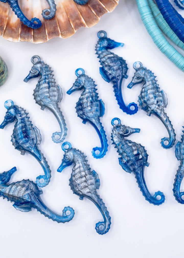 Blue Current German resin seahorse charm 50mm cobalt ocean blue pendant for jewelry making