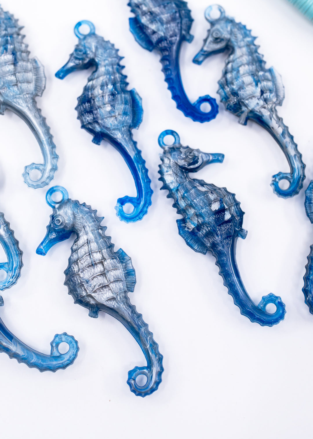 Blue Current German resin seahorse charm 50mm cobalt ocean blue pendant for jewelry making