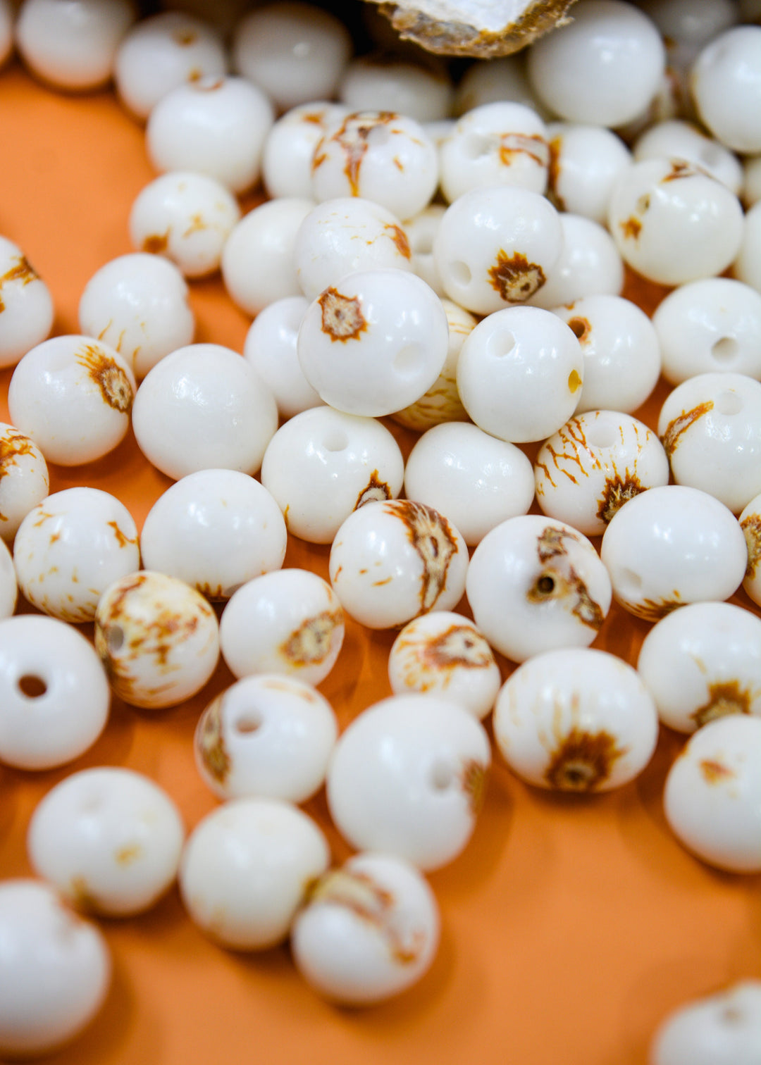 Close up of Bright White Acai Beads