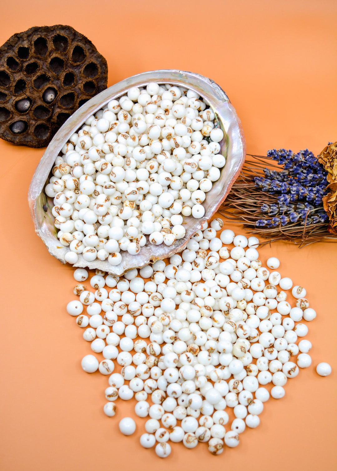 Beautiful collection of Bright White acai beads