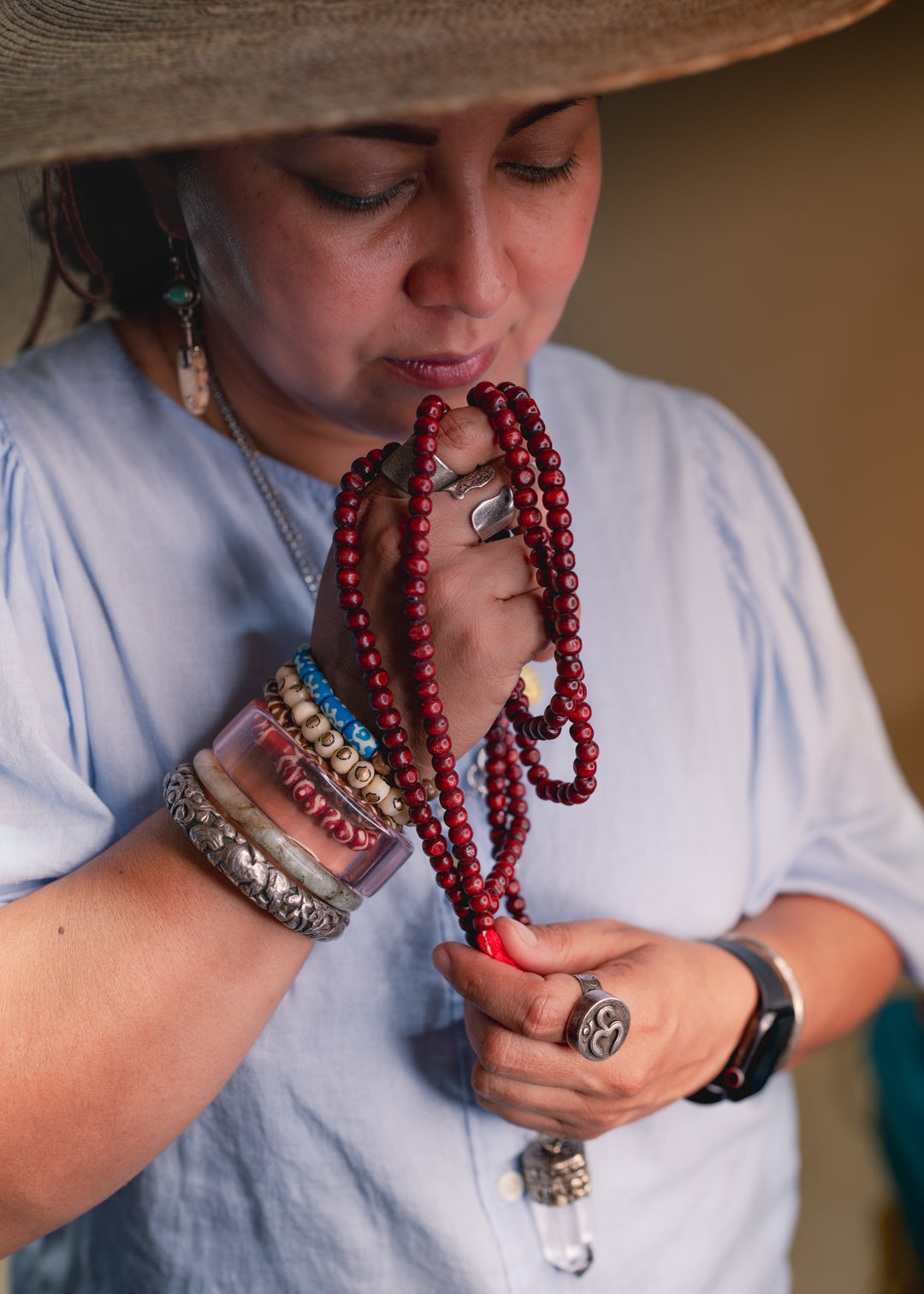 Burgundy Red Mala: 108 Wood Tibetan Prayer Beads, Rosary – Nature