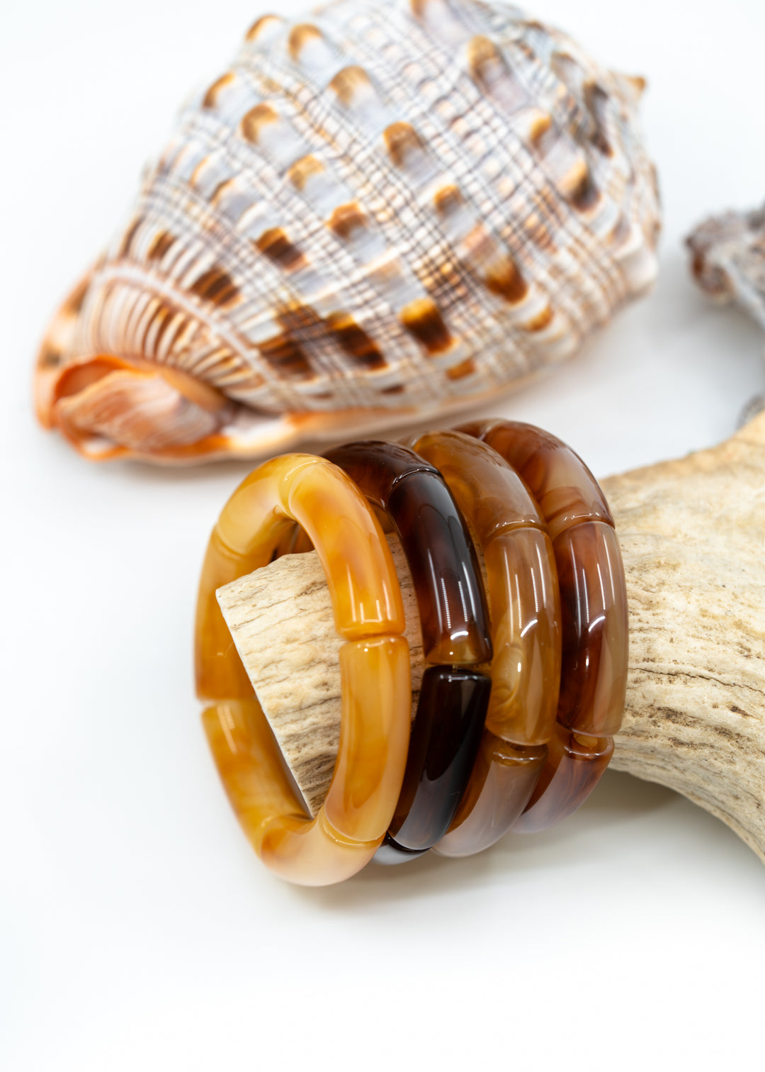 Jane: Set of 4 Caramel Acrylic Tube Bracelets, Acrylic Bracelet Stack, Lucite Stretchy Bracelet, Bangles, Waterproof Jewelry, Gifts for Her