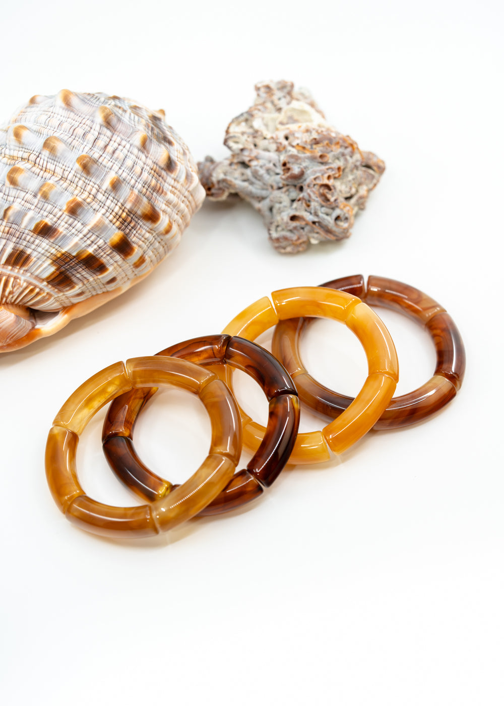 Jane: Set of 4 Caramel Acrylic Tube Bracelets, Acrylic Bracelet Stack, Lucite Stretchy Bracelet, Bangles, Waterproof Jewelry, Gifts for Her