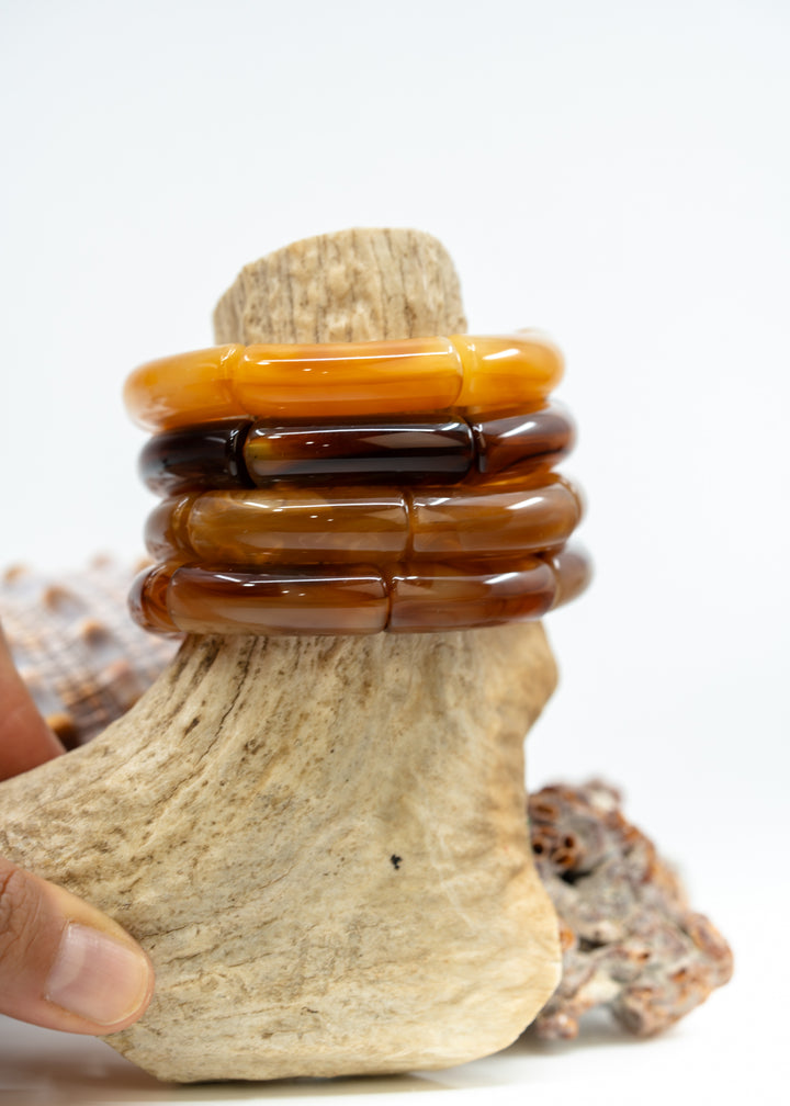 Jane: Set of 4 Caramel Acrylic Tube Bracelets, Acrylic Bracelet Stack, Lucite Stretchy Bracelet, Bangles, Waterproof Jewelry, Gifts for Her