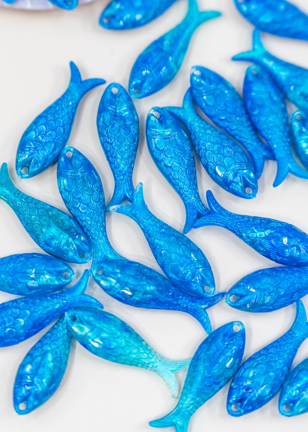 Caribbean Blue German Resin Fish Charm, 27mm Sardine Pendant, 1 Charm