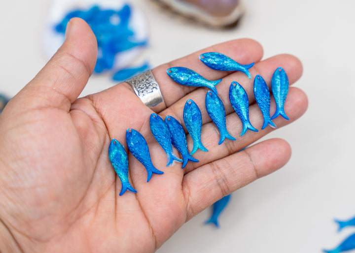 Caribbean Blue German Resin Fish Charm, 27mm Sardine Pendant, 1 Charm