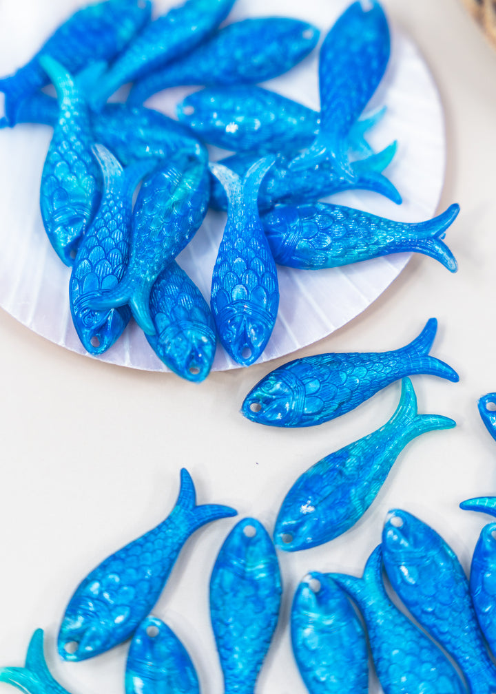 Caribbean Blue German Resin Fish Charm, 27mm Sardine Pendant, 1 Charm