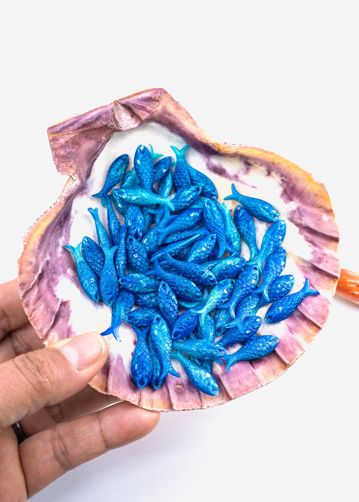 Caribbean Blue German Resin Fish Charm, 27mm Sardine Pendant, 1 Charm