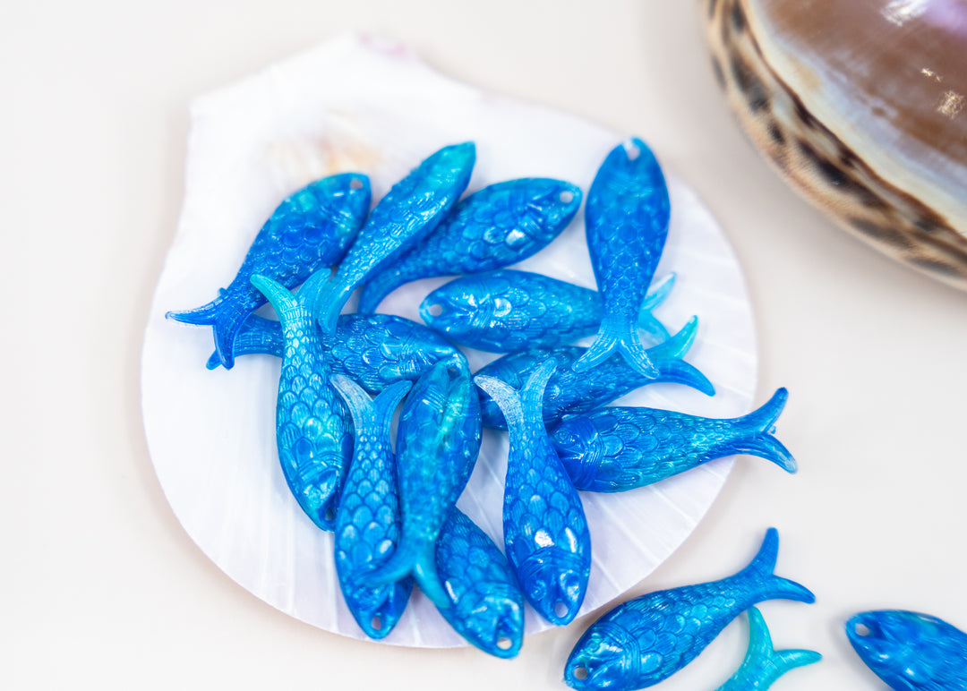 Caribbean Blue German Resin Fish Charm, 27mm Sardine Pendant, 1 Charm