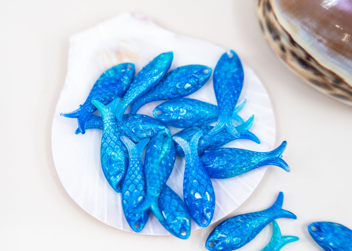 Caribbean Blue German Resin Fish Charm, 27mm Sardine Pendant, 1 Charm