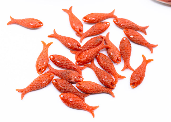 Coral Orange German Resin Fish Charm, 27mm Sardine Pendant, 1 Charm