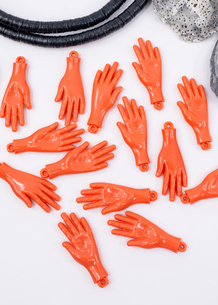 Coral orange German resin hand charm 40mm sculpted pendant for colorful jewelry making
