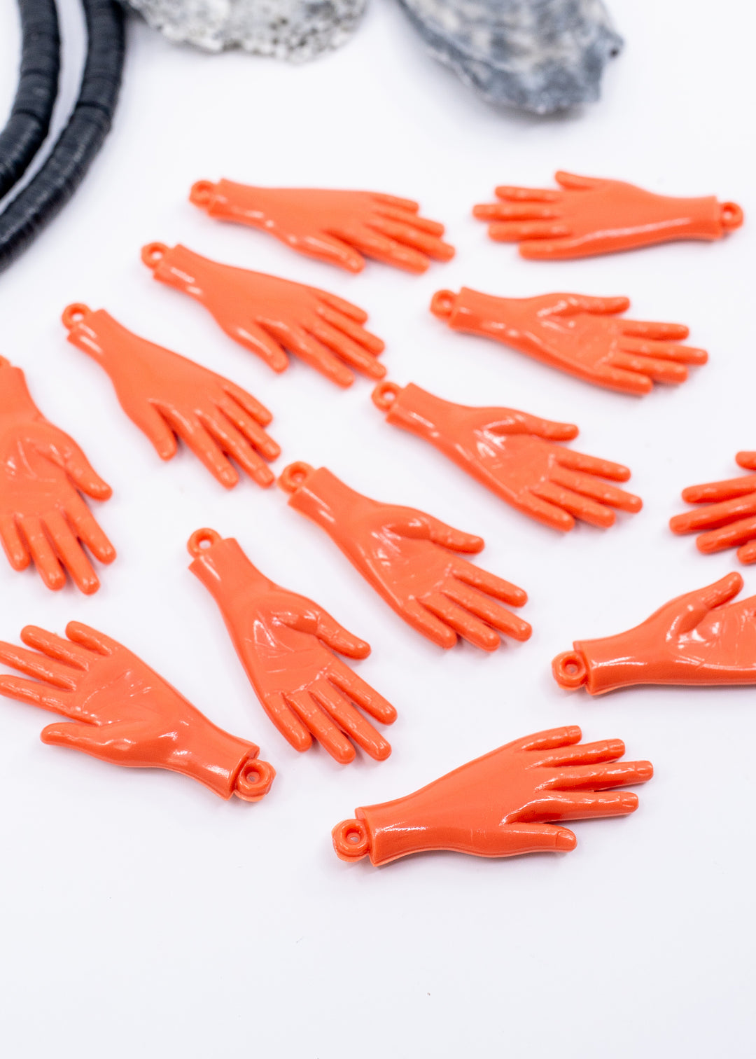 Coral orange German resin hand charm 40mm sculpted pendant for colorful jewelry making