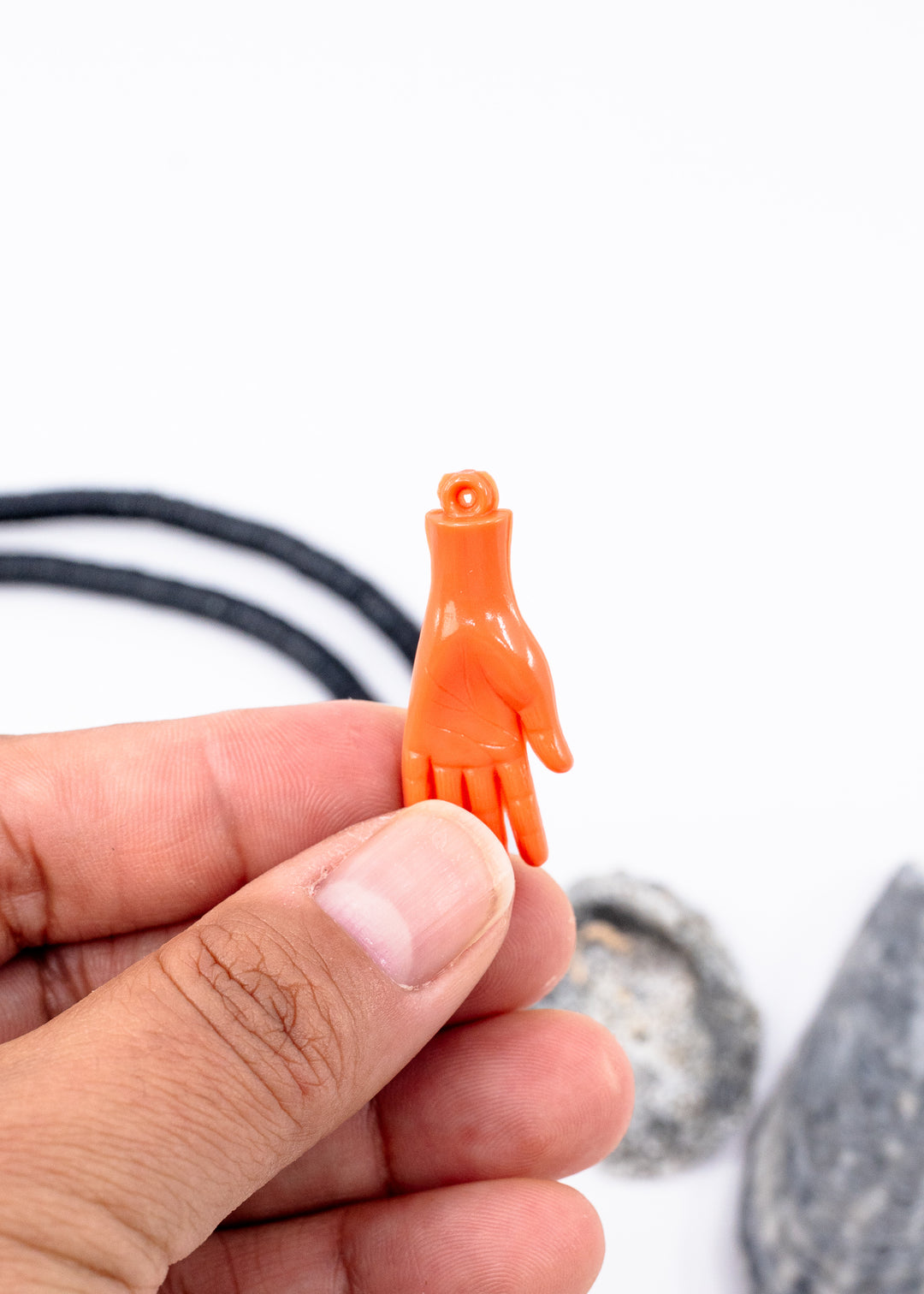 Coral orange German resin hand charm 40mm sculpted pendant for colorful jewelry making