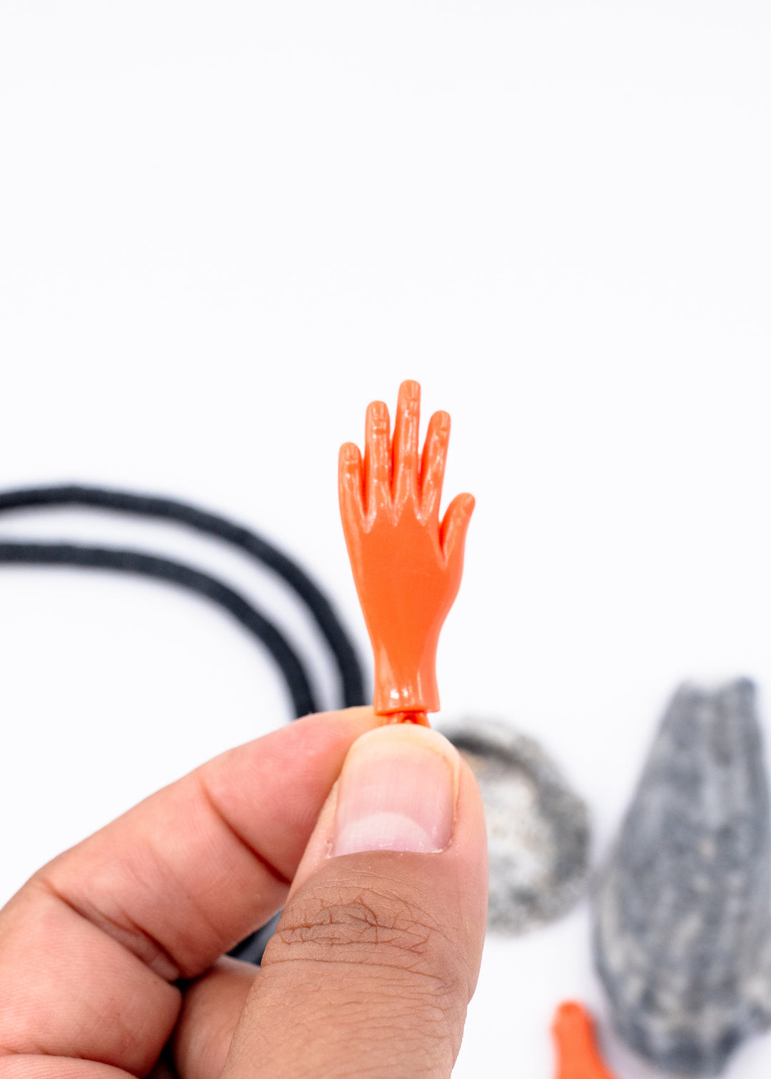 Coral orange German resin hand charm 40mm sculpted pendant for colorful jewelry making