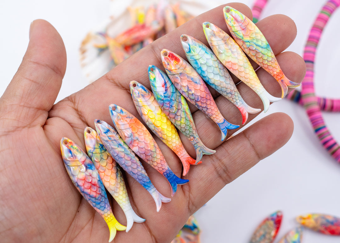 Coral Reef German Resin Fish Charm, 48mm Sardine Pendant, 1 charm
