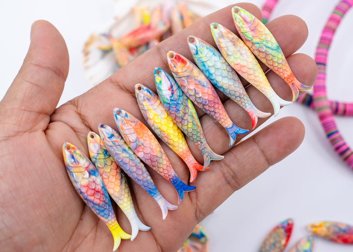Coral Reef German Resin Fish Charm, 48mm Sardine Pendant, 1 charm