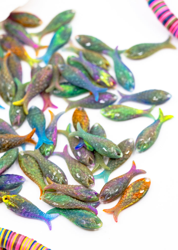 Cosmic Galaxy German Resin Fish Charm, 27mm Sardine Pendant, 1 Charm