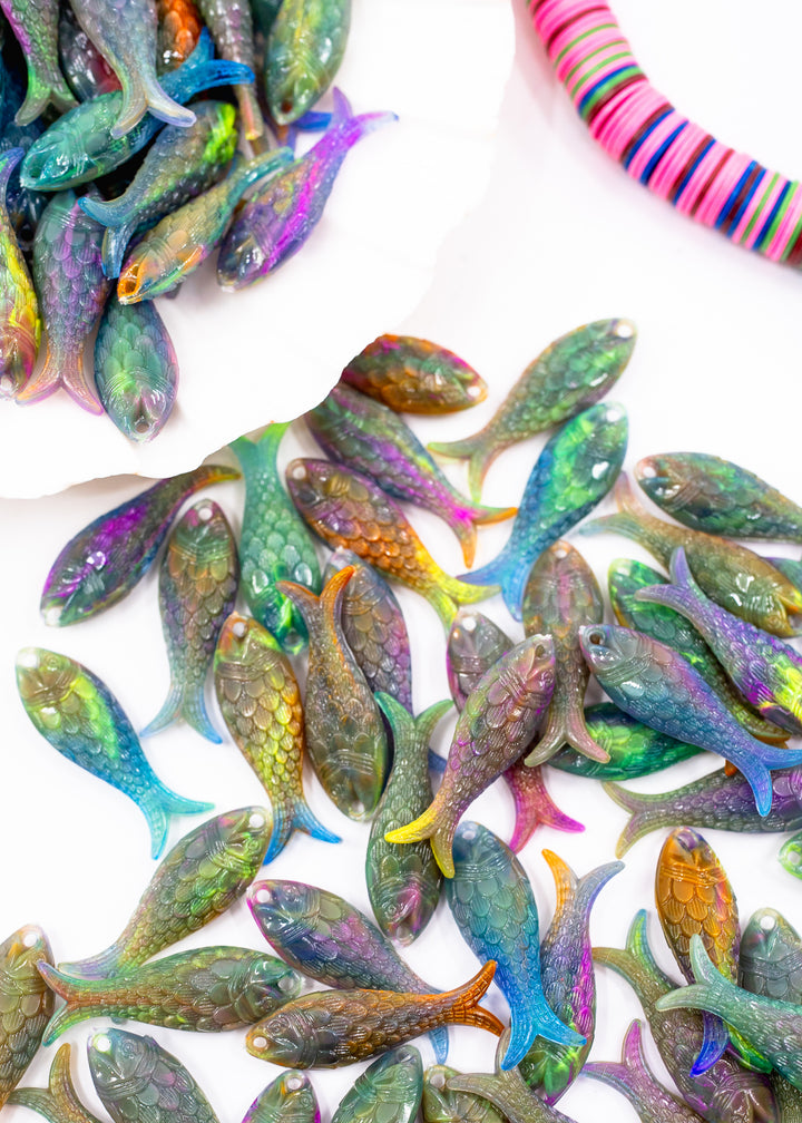 Cosmic Galaxy German Resin Fish Charm, 27mm Sardine Pendant, 1 Charm