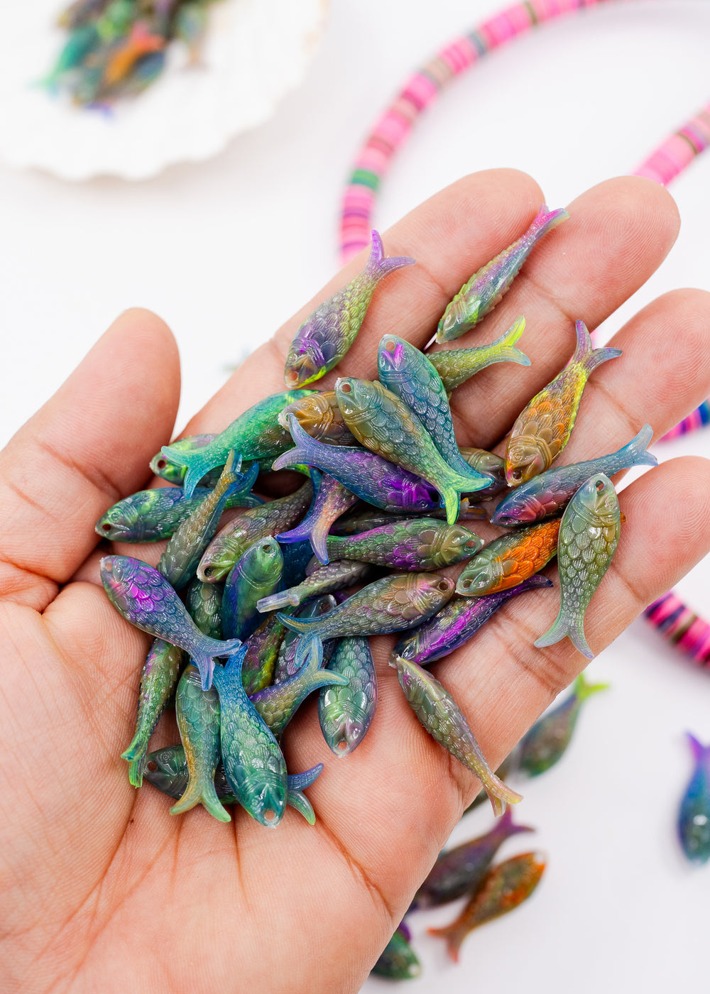 Cosmic Galaxy German Resin Fish Charm, 27mm Sardine Pendant, 1 Charm