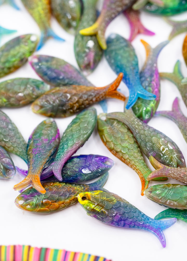 Cosmic Galaxy German Resin Fish Charm, 27mm Sardine Pendant, 1 Charm