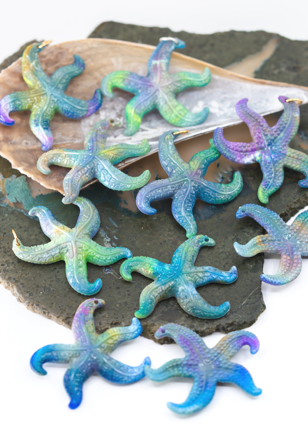 Cosmic Galaxy German Resin Starfish Charm – 45mm Multicolor Starfish Pendant, 1 Piece