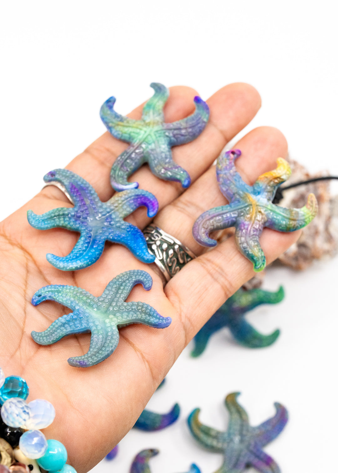 Cosmic Galaxy German Resin Starfish Charm – 45mm Multicolor Starfish Pendant, 1 Piece