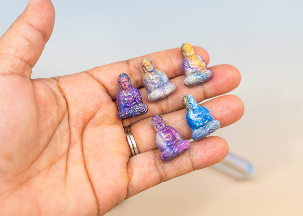 Shop a Galaxy Purple Buddha pendant in 25mm marbled resin. Lightweight sitting Buddha charm for necklaces, malas, meditation and spiritual jewelry.