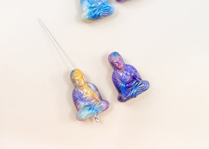 Shop a Galaxy Purple Buddha pendant in 25mm marbled resin. Lightweight sitting Buddha charm for necklaces, malas, meditation and spiritual jewelry.