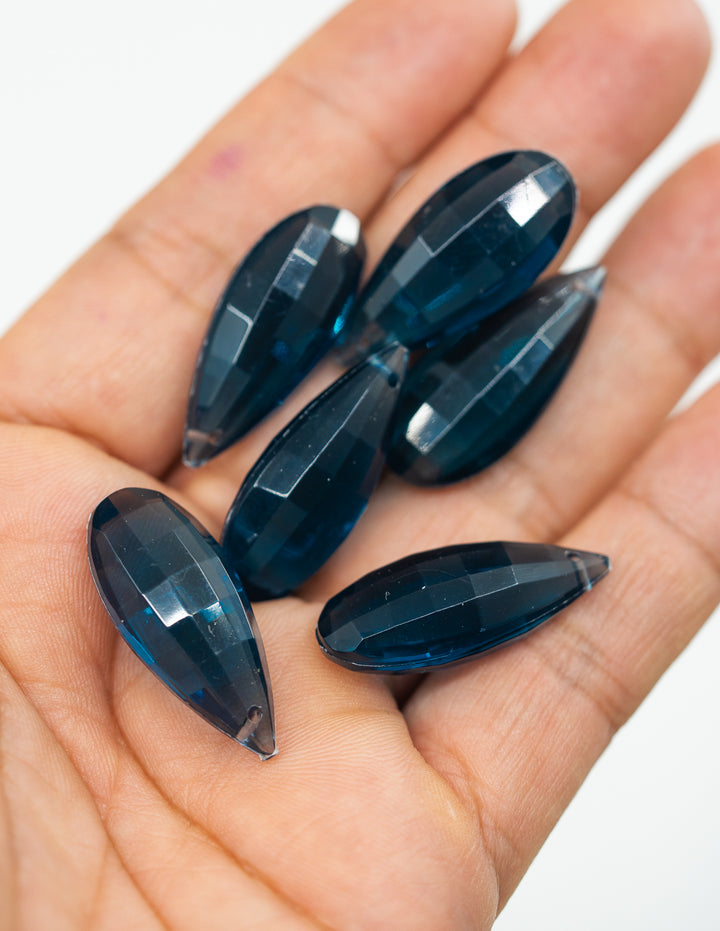 Deep Teal Blue: Vintage 1980s German Resin Teardrop Beads, Perspex, Lucite Beads, 29mm, Sold by each, Teardrop Beads for Jewelry Making, Earrings, Charms for Necklaces, Vintage Beads
