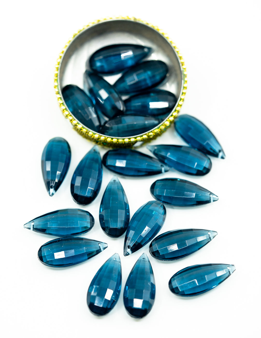 Deep Teal Blue: Vintage 1980s German Resin Teardrop Beads, Perspex, Lucite Beads, 29mm, Sold by each, Teardrop Beads for Jewelry Making, Earrings, Charms for Necklaces, Vintage Beads