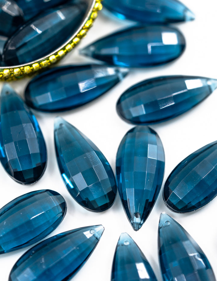 Deep Teal Blue: Vintage 1980s German Resin Teardrop Beads, Perspex, Lucite Beads, 29mm, Sold by each, Teardrop Beads for Jewelry Making, Earrings, Charms for Necklaces, Vintage Beads