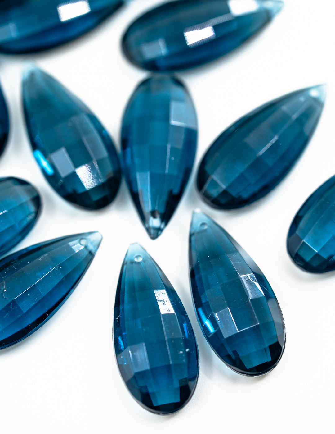 Deep Teal Blue: Vintage 1980s German Resin Teardrop Beads, Perspex, Lucite Beads, 29mm, Sold by each, Teardrop Beads for Jewelry Making, Earrings, Charms for Necklaces, Vintage Beads