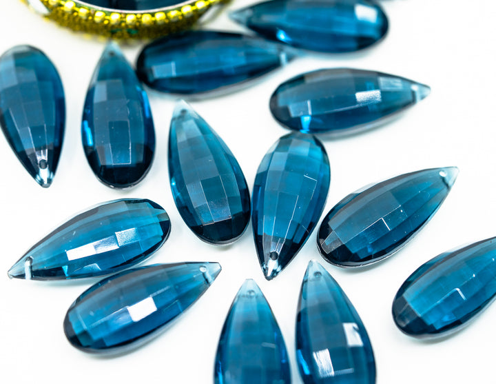 Deep Teal Blue: Vintage 1980s German Resin Teardrop Beads, Perspex, Lucite Beads, 29mm, Sold by each, Teardrop Beads for Jewelry Making, Earrings, Charms for Necklaces, Vintage Beads