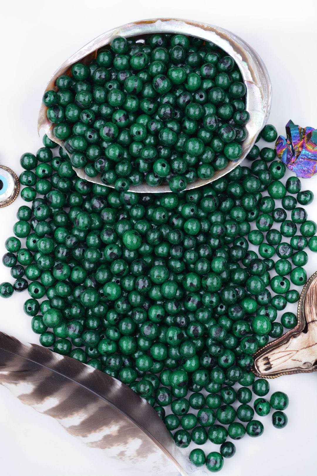 Deep Emerald Green Acai Beads, 6-10mm