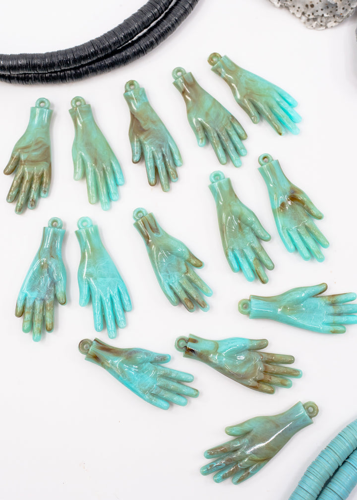 Driftwood Lagoon German resin hand charm 40mm aqua turquoise brown marbled pendant for jewelry making