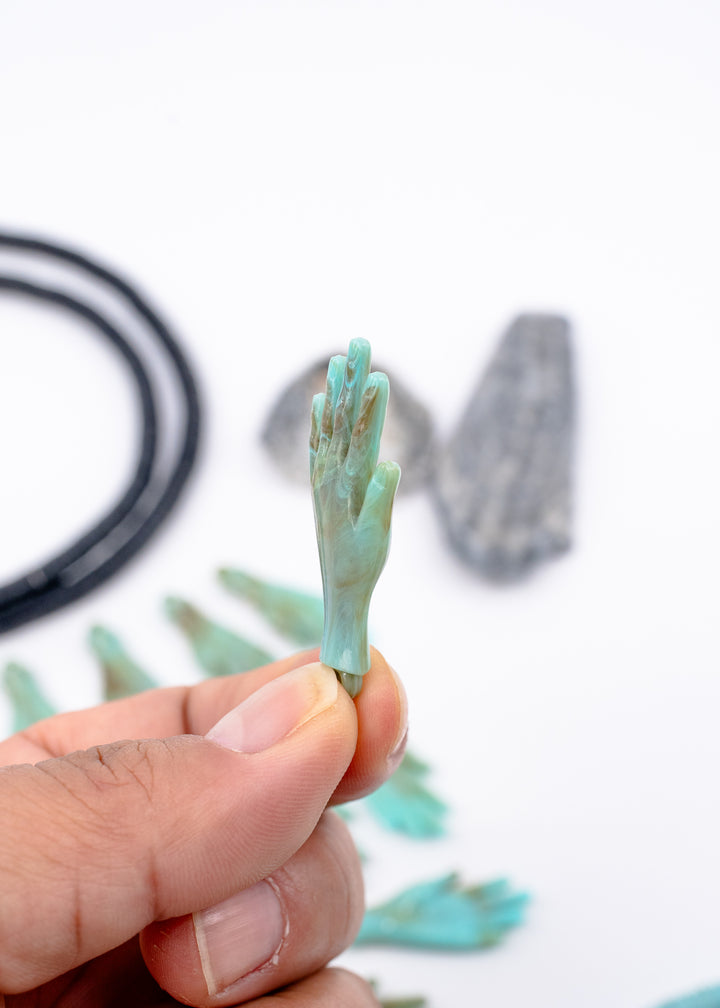 Driftwood Lagoon German resin hand charm 40mm aqua turquoise brown marbled pendant for jewelry making