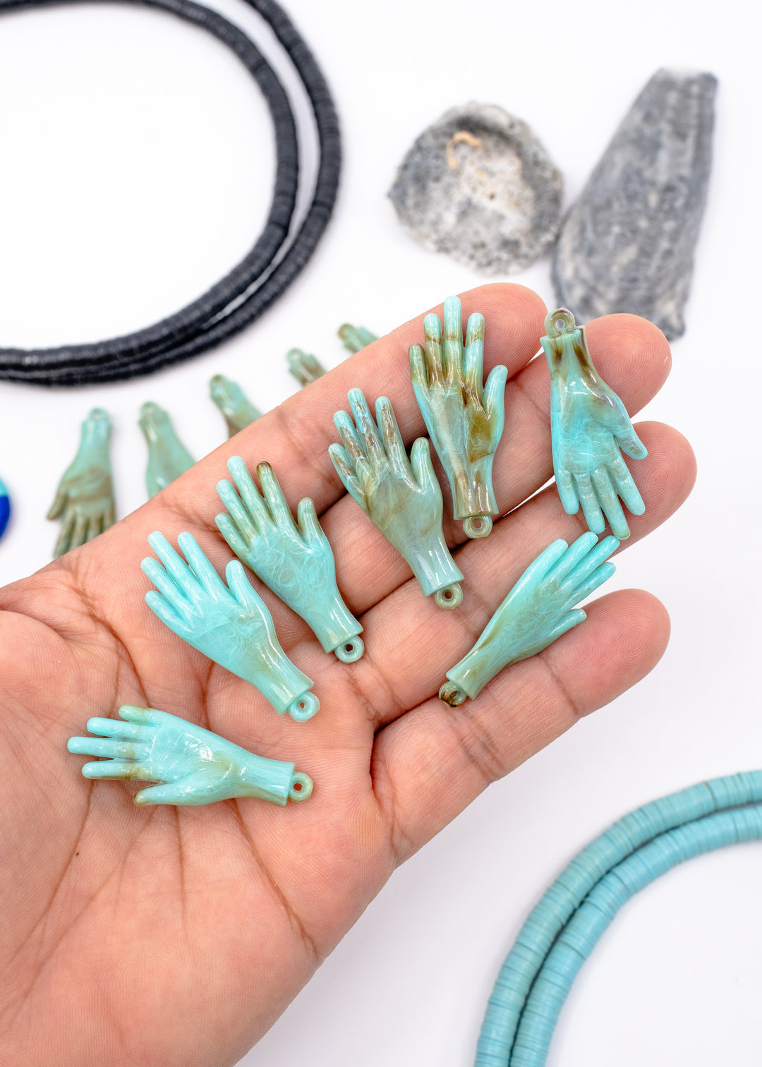 Driftwood Lagoon German resin hand charm 40mm aqua turquoise brown marbled pendant for jewelry making