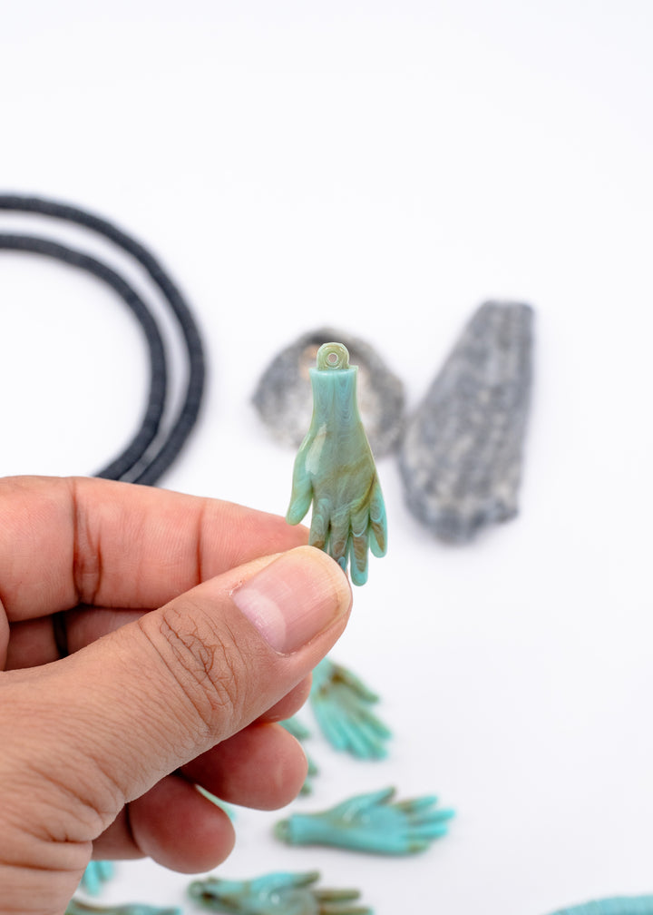 Driftwood Lagoon German resin hand charm 40mm aqua turquoise brown marbled pendant for jewelry making