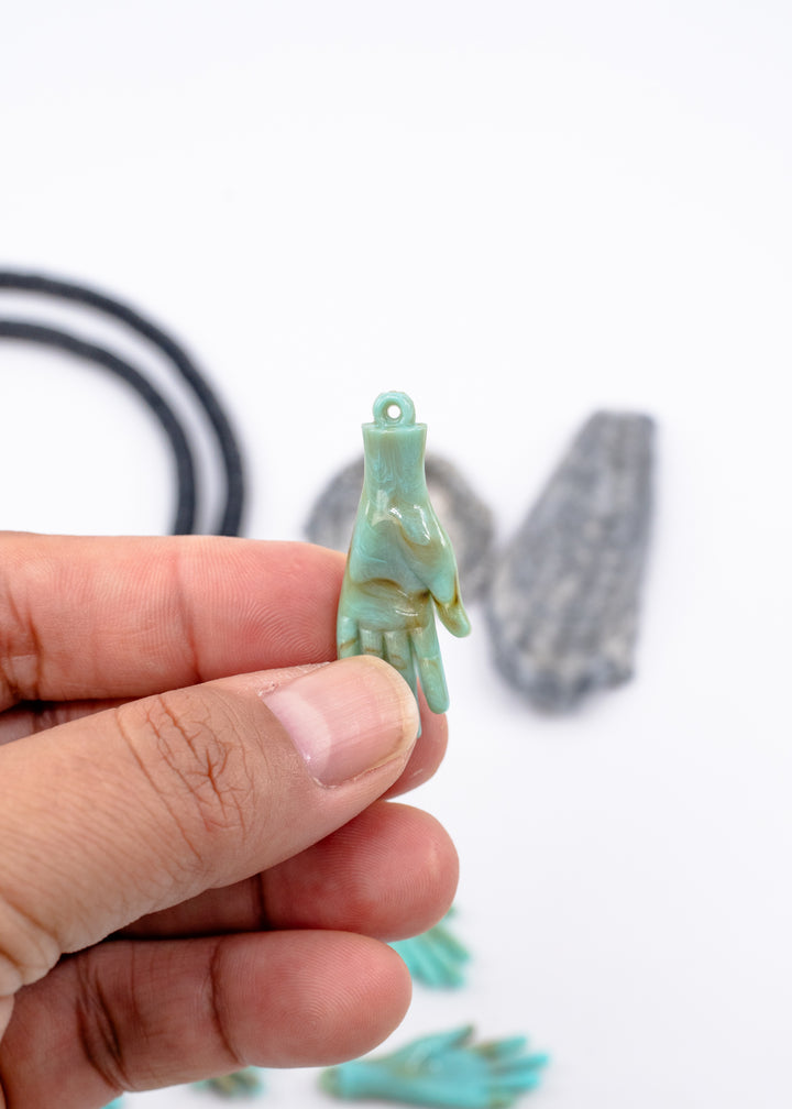 Driftwood Lagoon German resin hand charm 40mm aqua turquoise brown marbled pendant for jewelry making