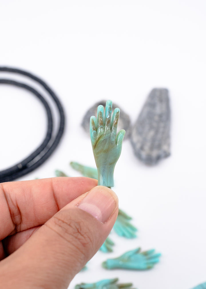 Driftwood Lagoon German resin hand charm 40mm aqua turquoise brown marbled pendant for jewelry making