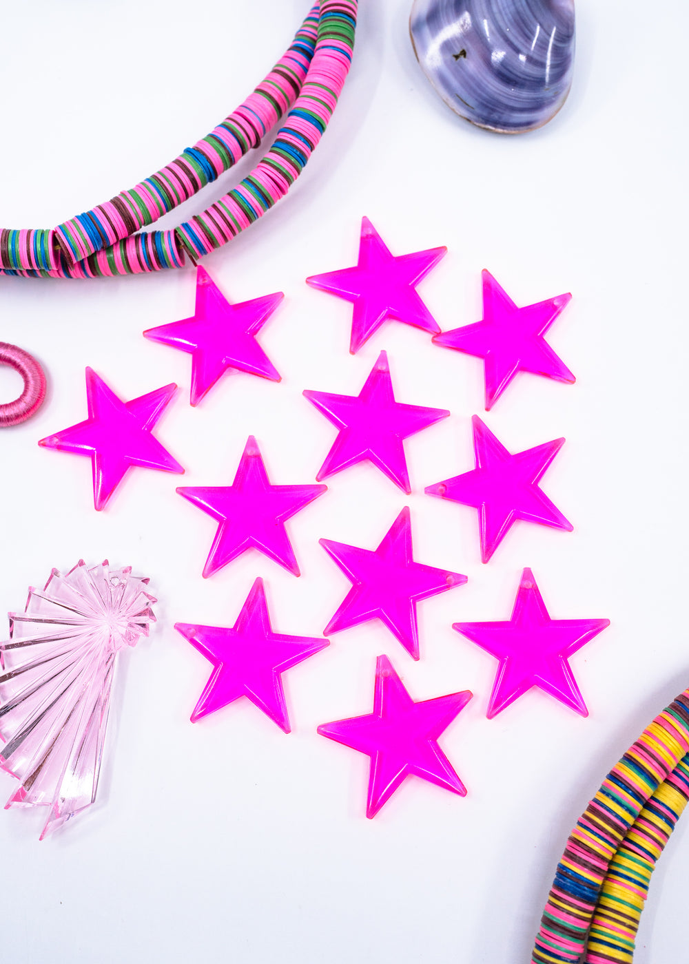 Electric Pink German Resin Star Charm, 33mm Neon Pink Pendant, 1 charm