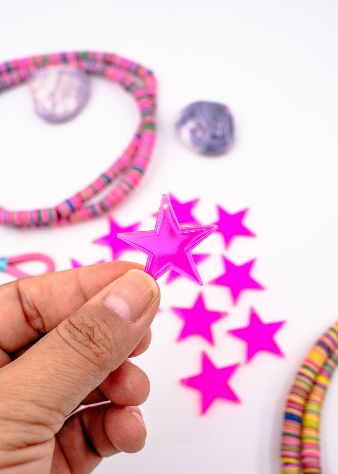 Electric Pink German Resin Star Charm, 33mm Neon Pink Pendant, 1 charm