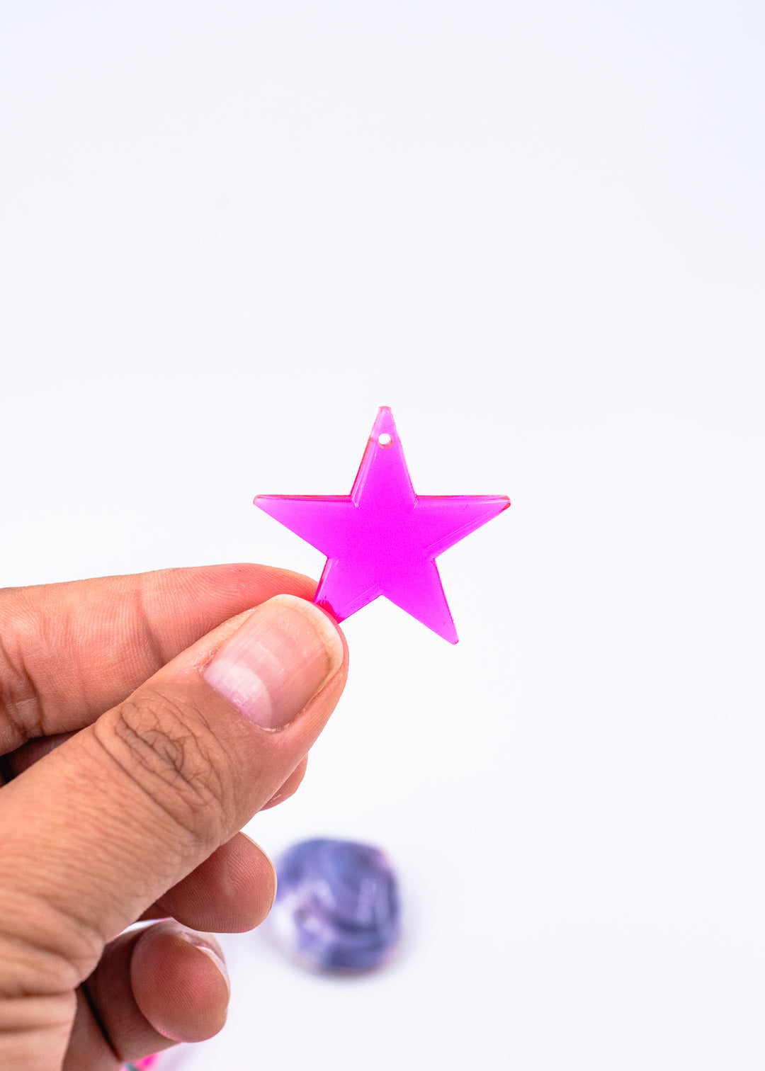 Electric Pink German Resin Star Charm, 33mm Neon Pink Pendant, 1 charm