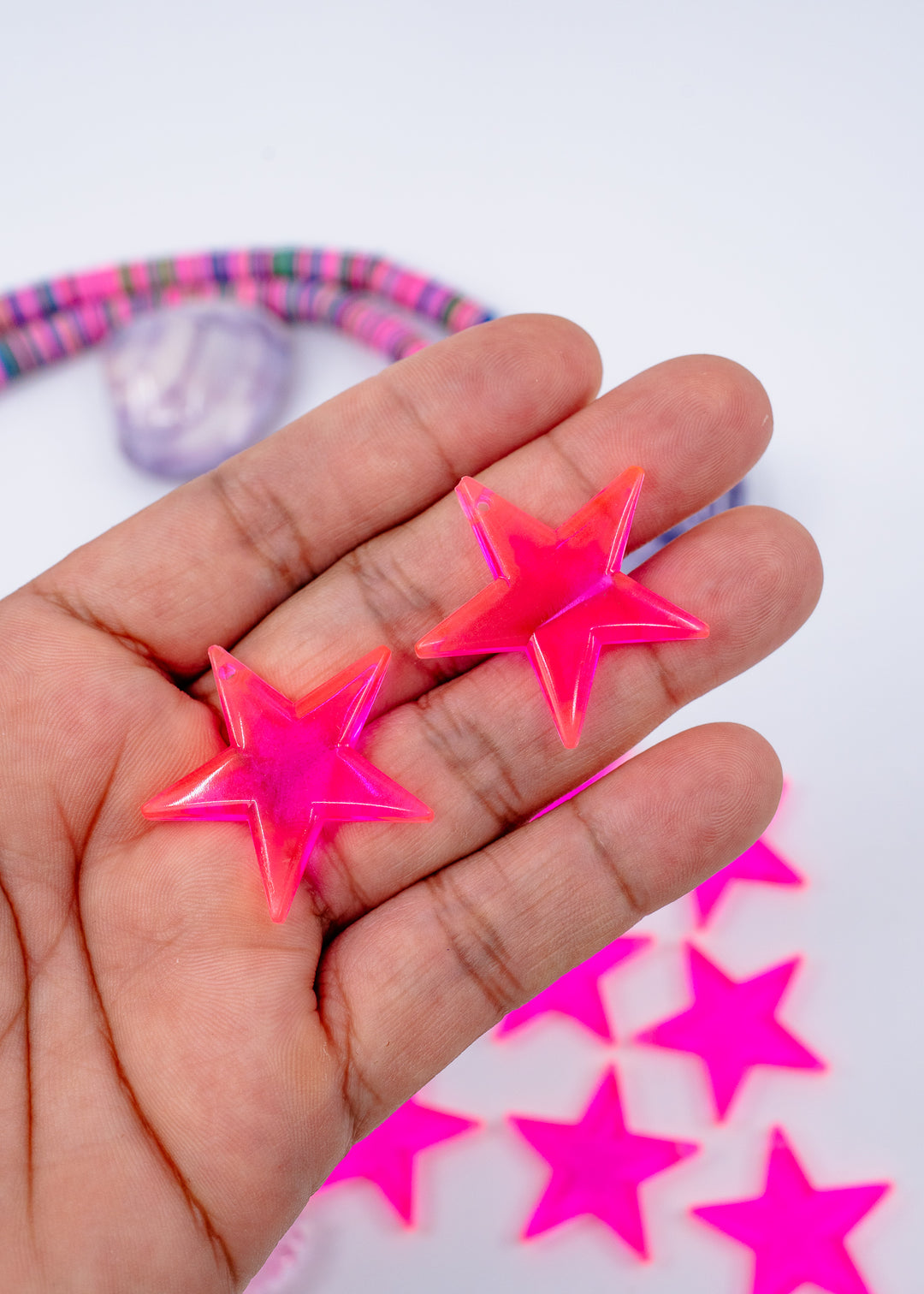 Electric Pink German Resin Star Charm, 33mm Neon Pink Pendant, 1 charm