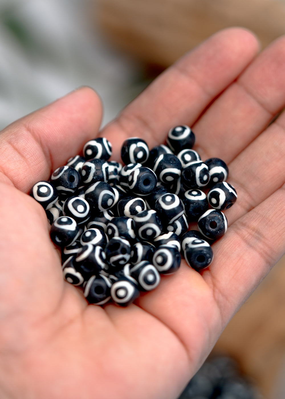 Black Eyes on You: 7x8mm Round Bone Beads, 15 beads / Beads for Malas, Macrame, Yoga Jewelry, Bohemian and Tribal, Jewelry Supply\