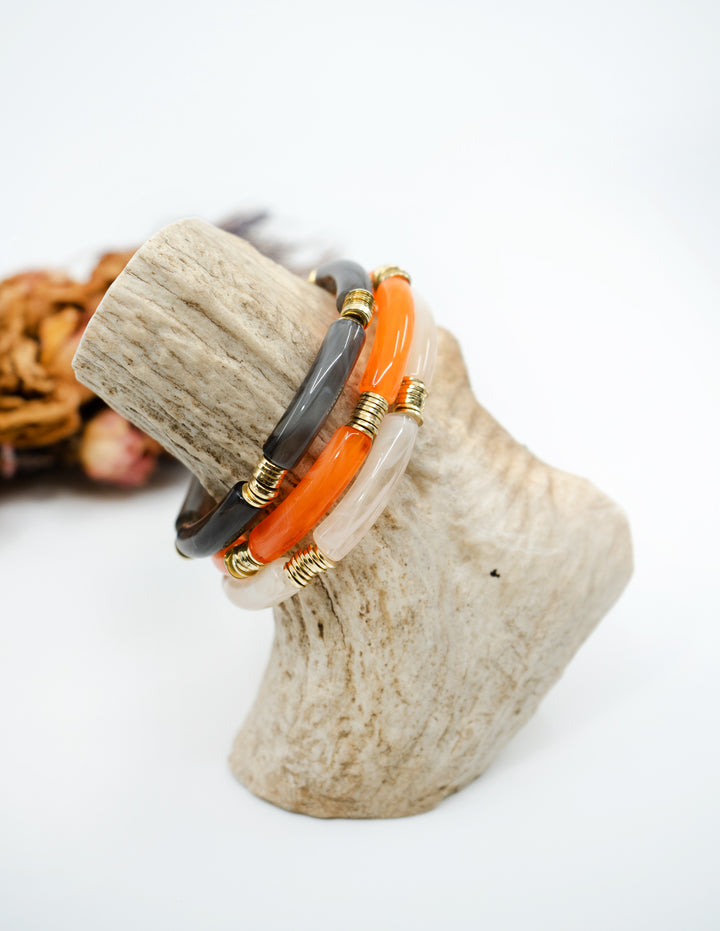 Josie: Set of 3 Fall Colors Acrylic Tube Bracelets, Acrylic Bracelet Stack, Lucite Stretchy Bracelet, Bangles, Waterproof Jewelry, Gifts for Her