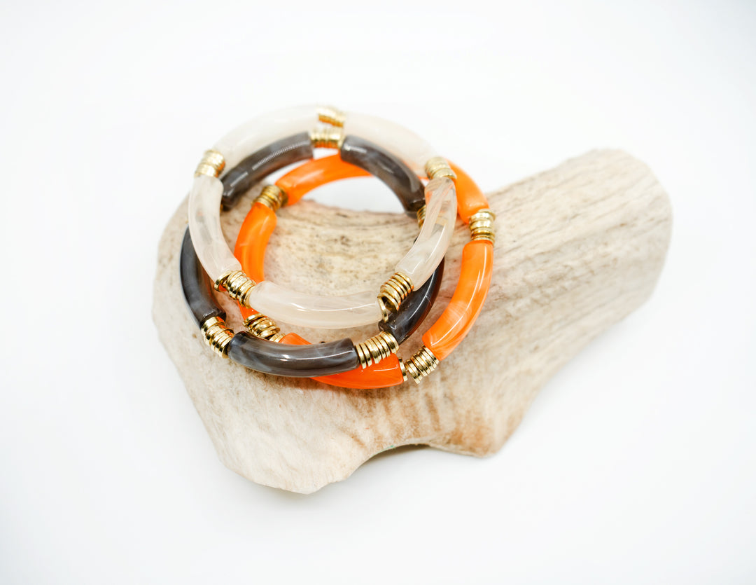 Josie: Set of 3 Fall Colors Acrylic Tube Bracelets, Acrylic Bracelet Stack, Lucite Stretchy Bracelet, Bangles, Waterproof Jewelry, Gifts for Her