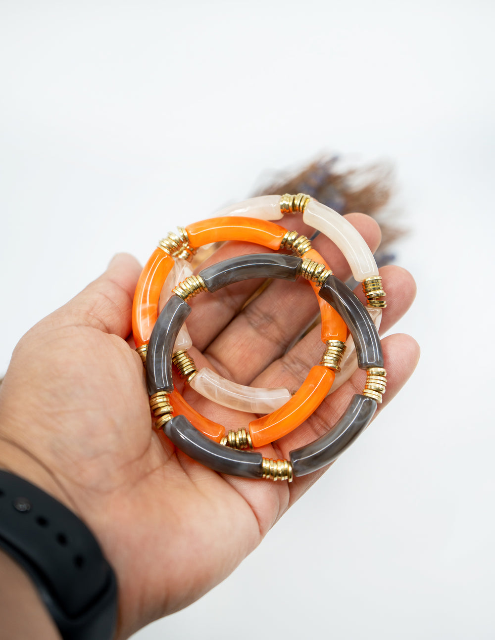 Josie: Set of 3 Fall Colors Acrylic Tube Bracelets, Acrylic Bracelet Stack, Lucite Stretchy Bracelet, Bangles, Waterproof Jewelry, Gifts for Her