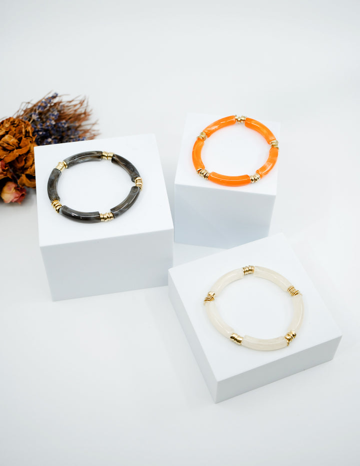 Josie: Set of 3 Fall Colors Acrylic Tube Bracelets, Acrylic Bracelet Stack, Lucite Stretchy Bracelet, Bangles, Waterproof Jewelry, Gifts for Her